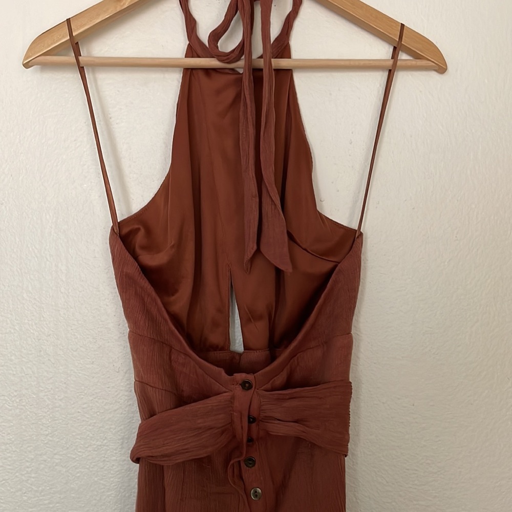 Copper Brown Halter Key Hole Jumpsuit - Picture 4 of 5